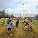 Monas square is a popular place for a pick up game of soccer in the afternoon in Jakarta, Indonesia, especially during the weekend.