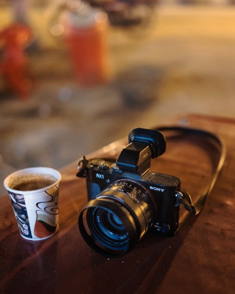 A dusty Sony Cyber-shot RX1 with an even dustier cup of Masala Chai at Maha Kumbh Mela, Allahabad India.